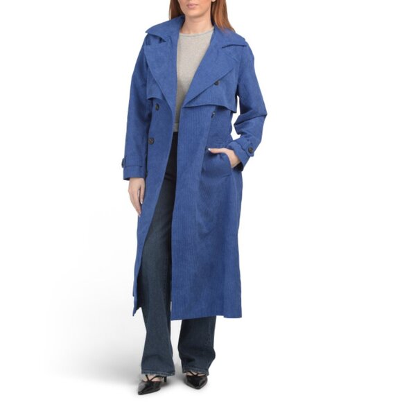 BERNARDO Blue Corduroy Trench Coat - Picture 1 of 2